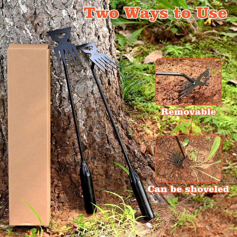 Weed Puller Tool Garden Weed Pulling Tool, 4-Tine Manganese Steel Weeder Tool