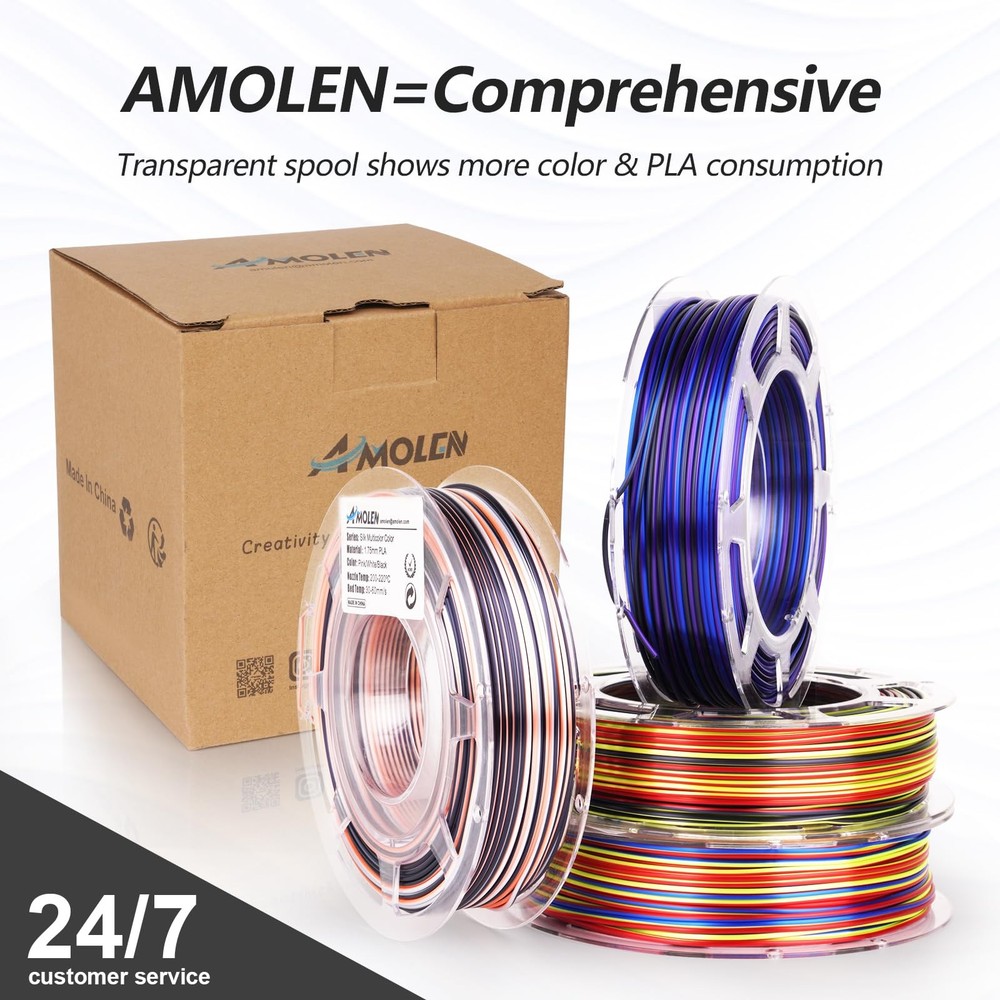 Silk PLA 3D Printer Filament Bundle, Shiny Multicolor Rainbow PLA Filament 1....