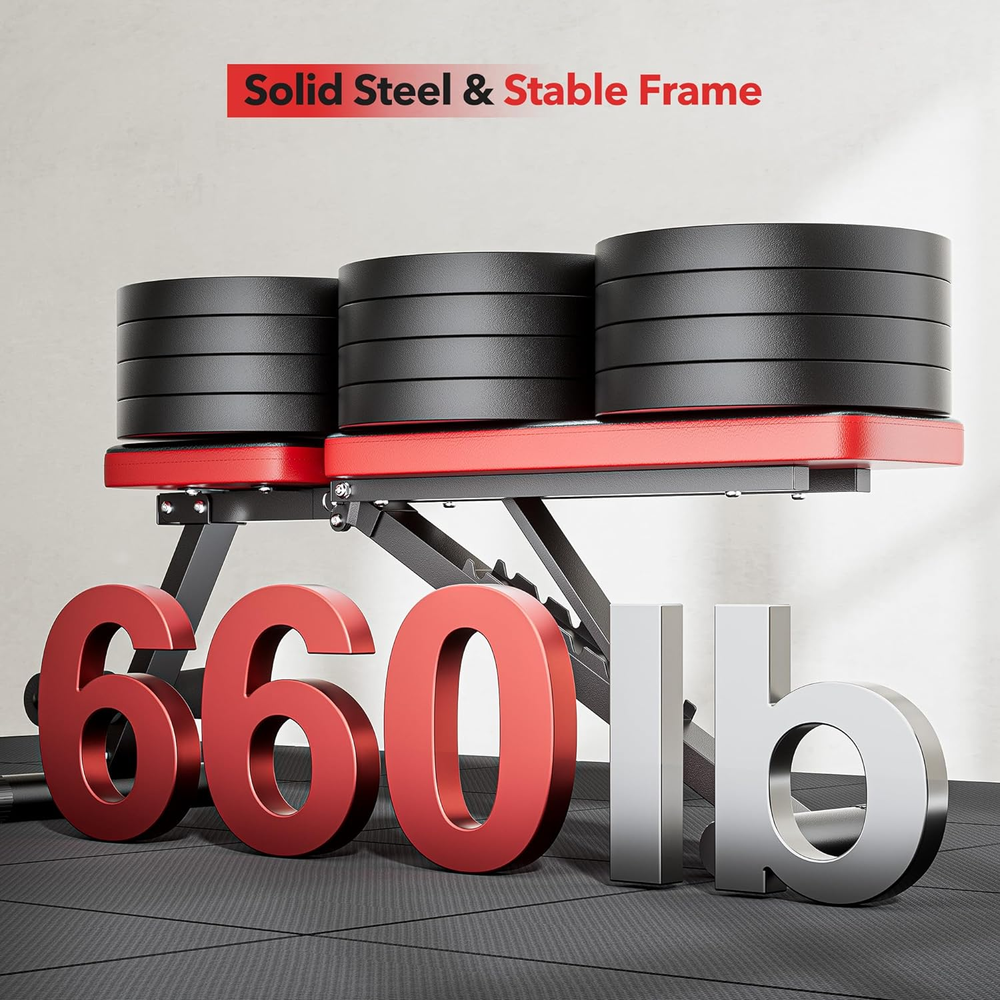 Basic Weight Bench for Home Gym, Foldable Workout Bench with 8 Backrests, 660LBS