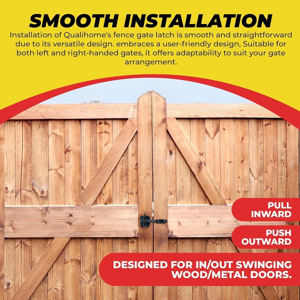 Black Powder-Coated Fence Gate Latch with Automatic Locking Mechanism