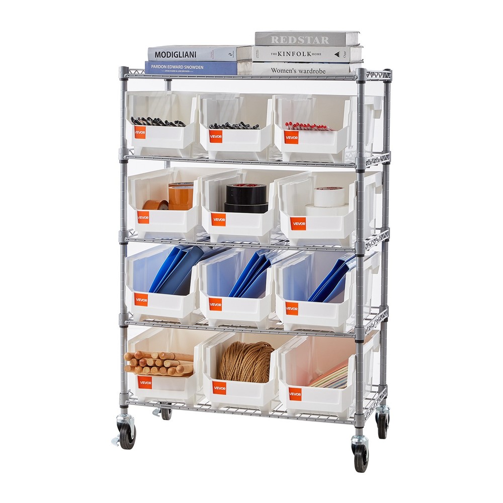 VEVOR Rolling Bin Storage Rack 5-Tier Bin Rack Storage System with 12 Bins