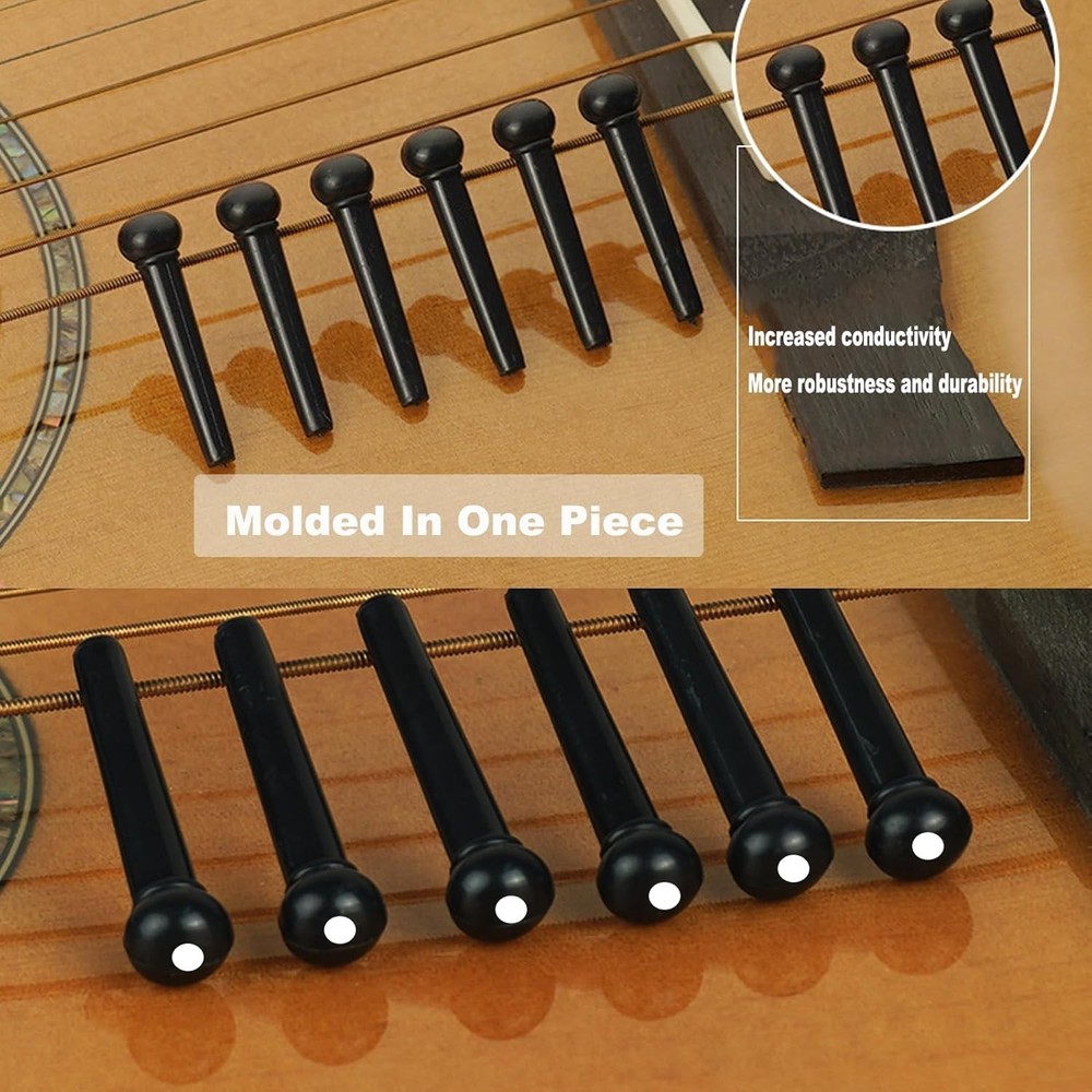 Guitar Bridge Pins & Puller - 12 Pack Ivory/Black Set for Ultimate Performance