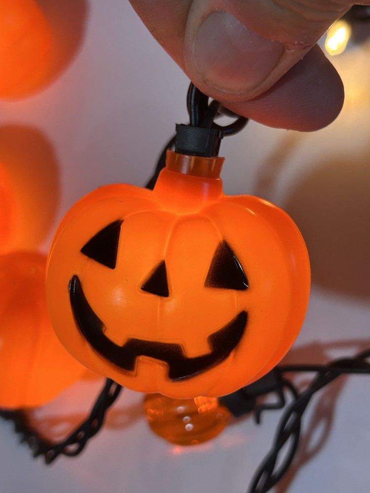 Pair Halloween Blow Mold Jack O Lantern Pumpkin String Light 2” Fall