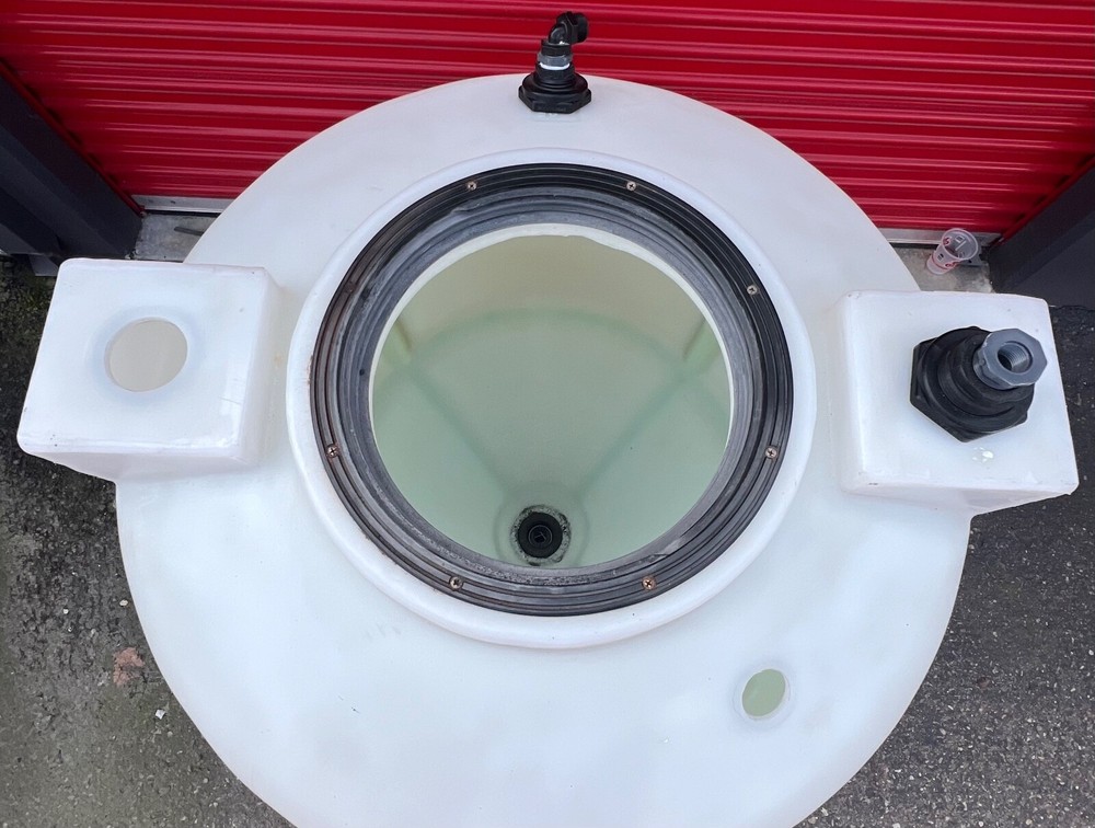 85 Gallon Polyethylene Conical Bottom Tank, with Stand - Pre Owned