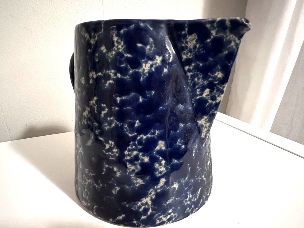 Speckled Blue And White Ceramic Pitcher With Handle