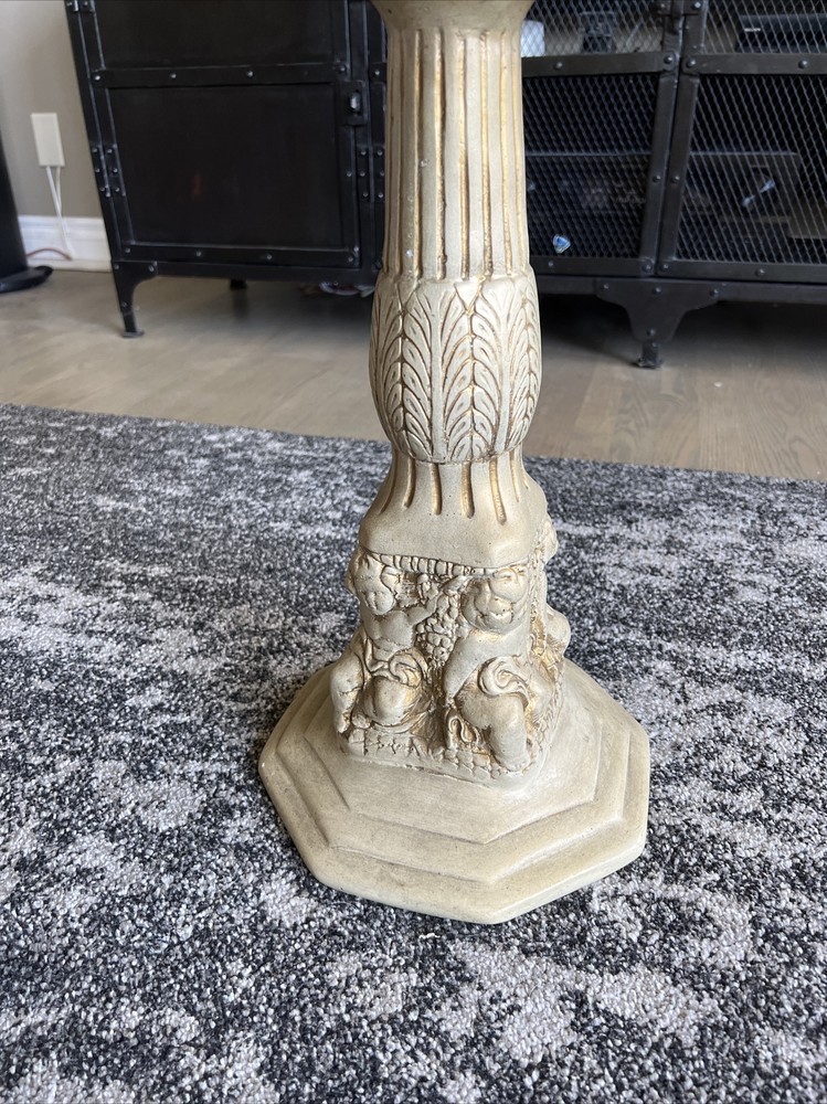1970’s Side Table With Octagon, Stone, Top And Carved Base ￼