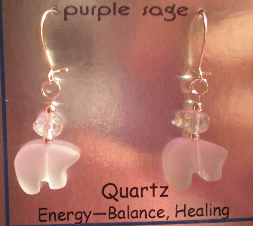 Clear Quartz Bear Totem Earrings e149