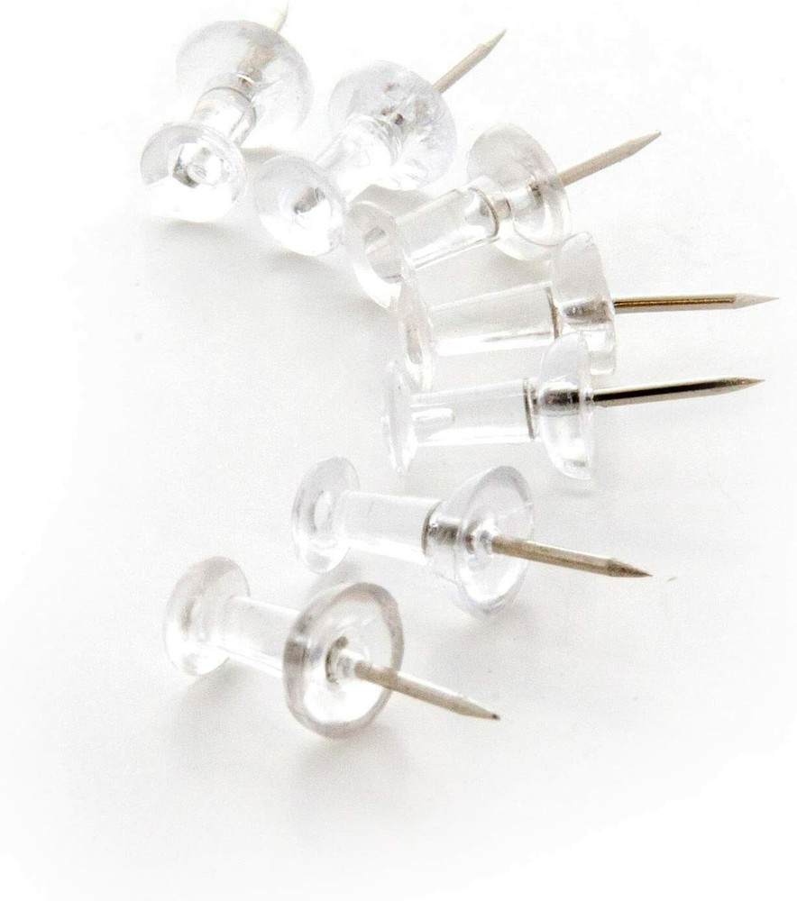 100 Clear Transparent Push Pins - Drawing, Cork Board, Notes, Maps - US SHIP