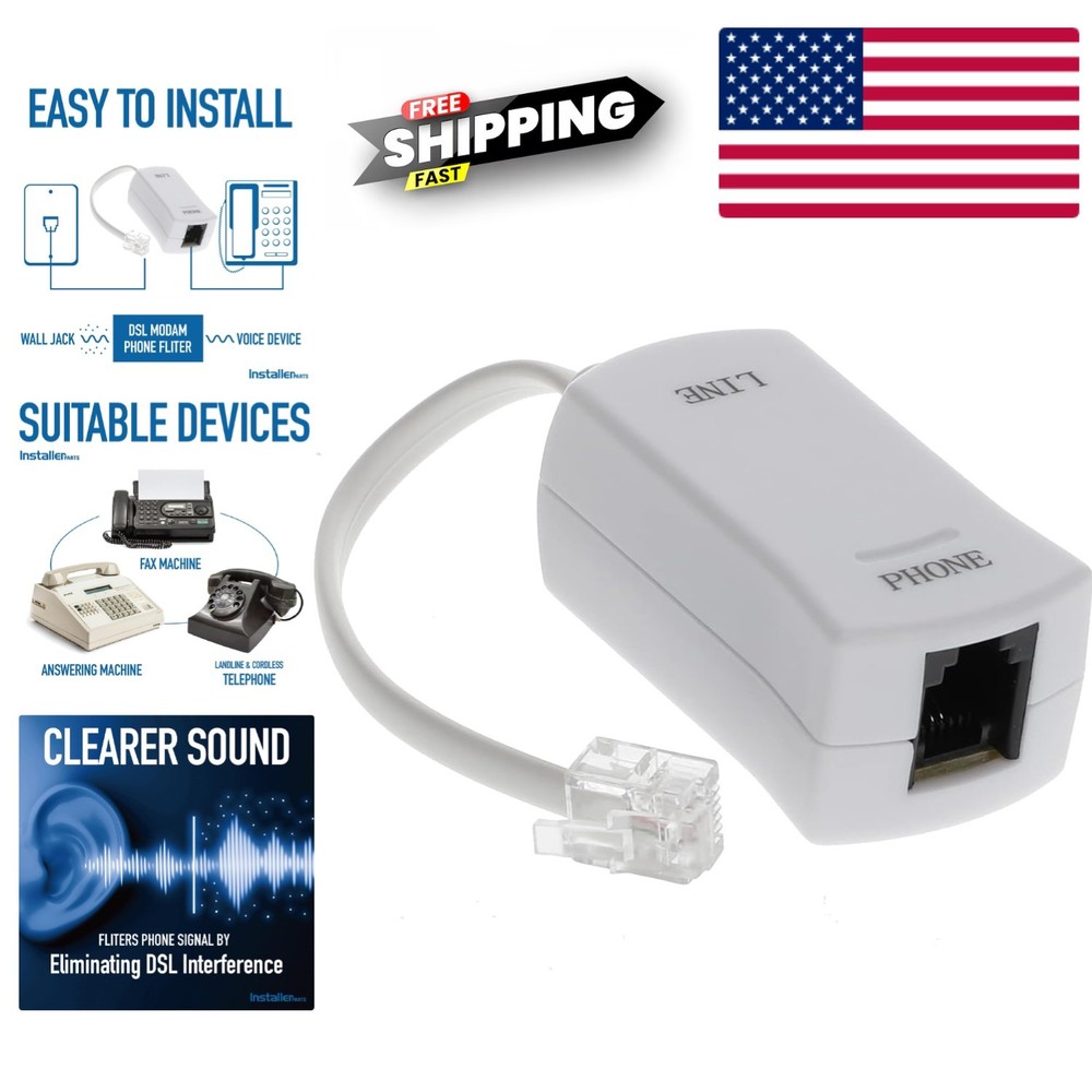 Compatible DSL Modem Filter 2-Port Ivory for Phone Line Interference Elimination