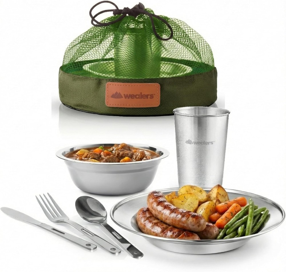 Multi-Purpose Eco-Friendly Stainless Steel Camping Dinnerware Kit - 5 Pieces