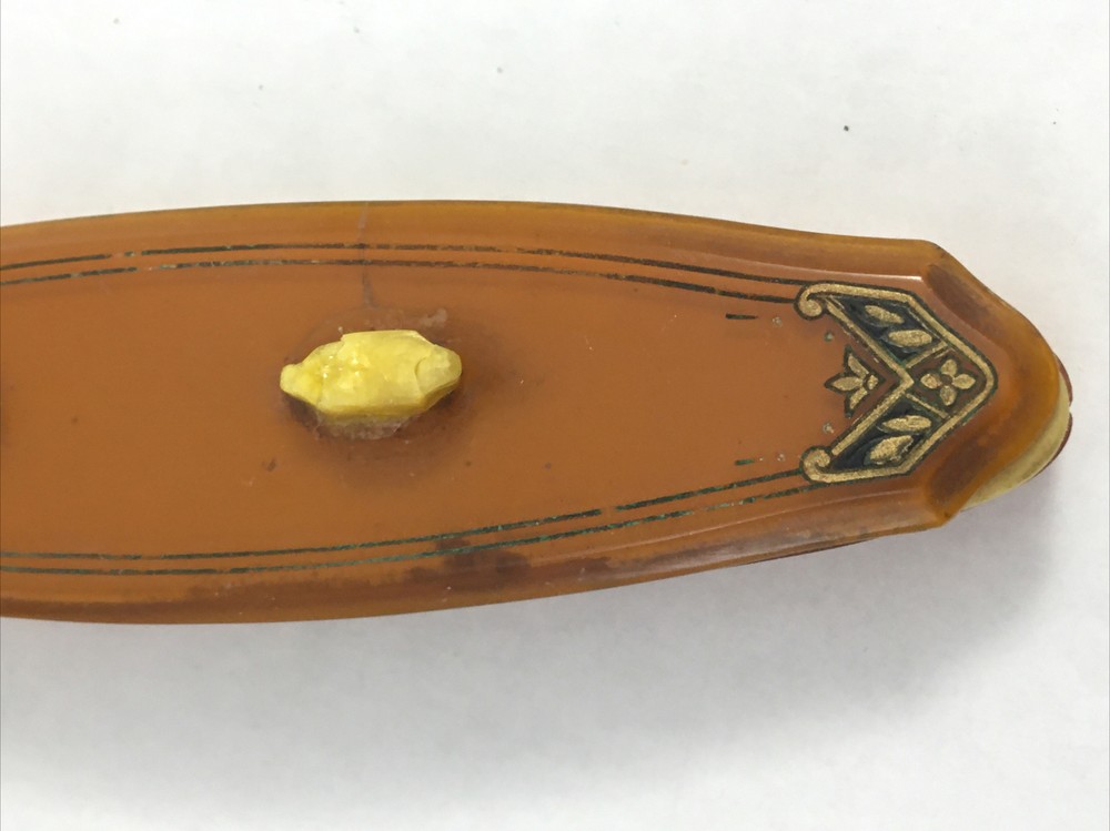 Bakelite Cosmetic Nail Buffer Dark Yellow *Broken Handle* Vintage