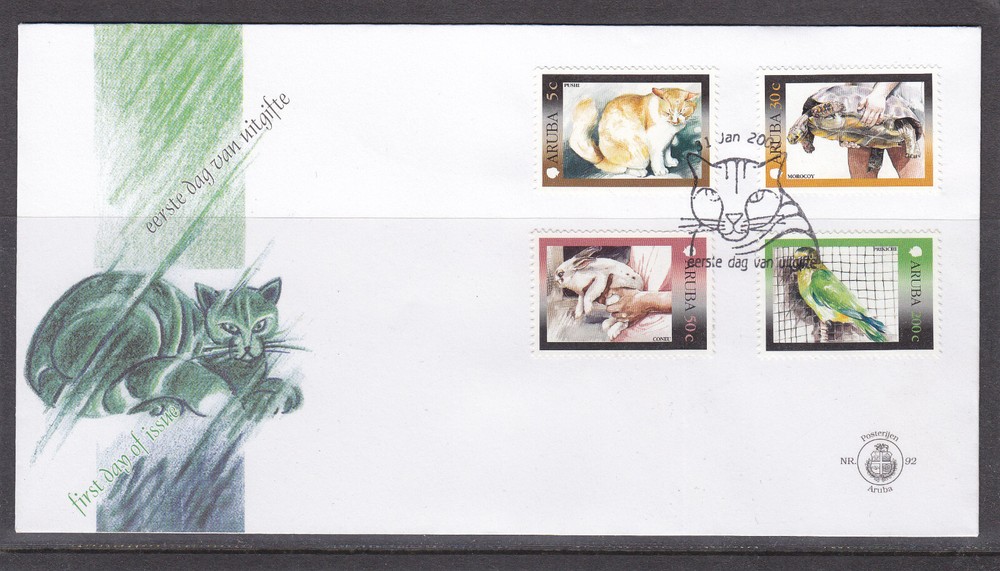 Arubu Issue FDC 2001 (92) Cats - Rabbit - Bird