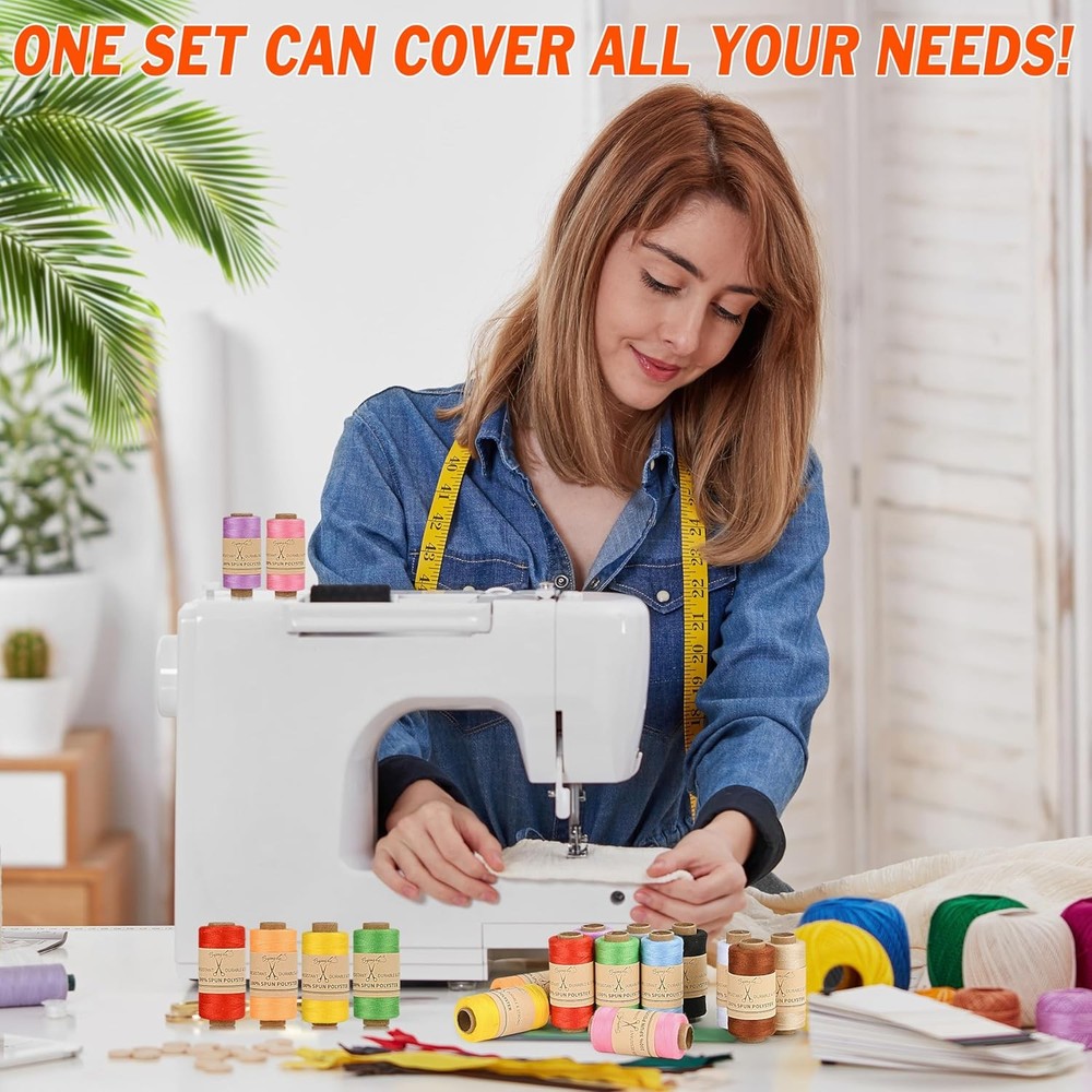 BYMORE 30 Pcs Sewing Thread Kit, 12 Colors 400 Yards per Polyester Thread Spools