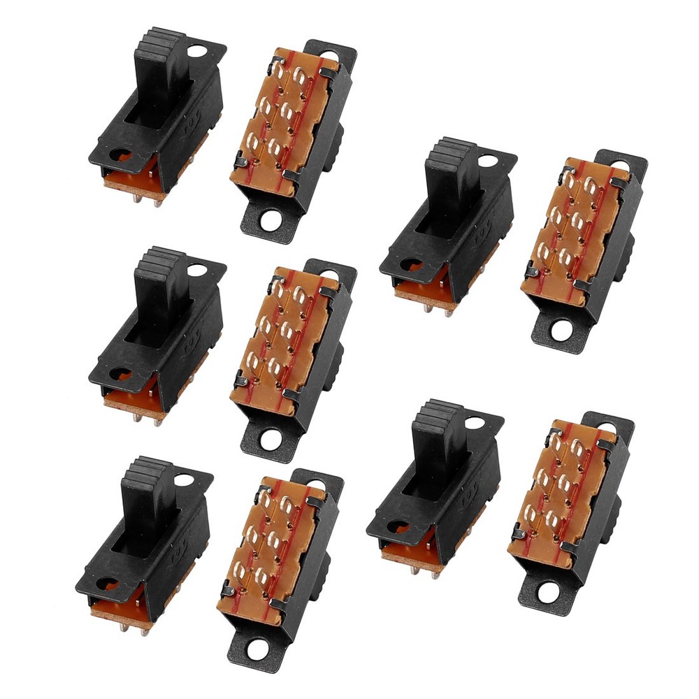 10Pc DPDT 2 Position 6 Terminals Panel Mount Horizontal Slide Switch