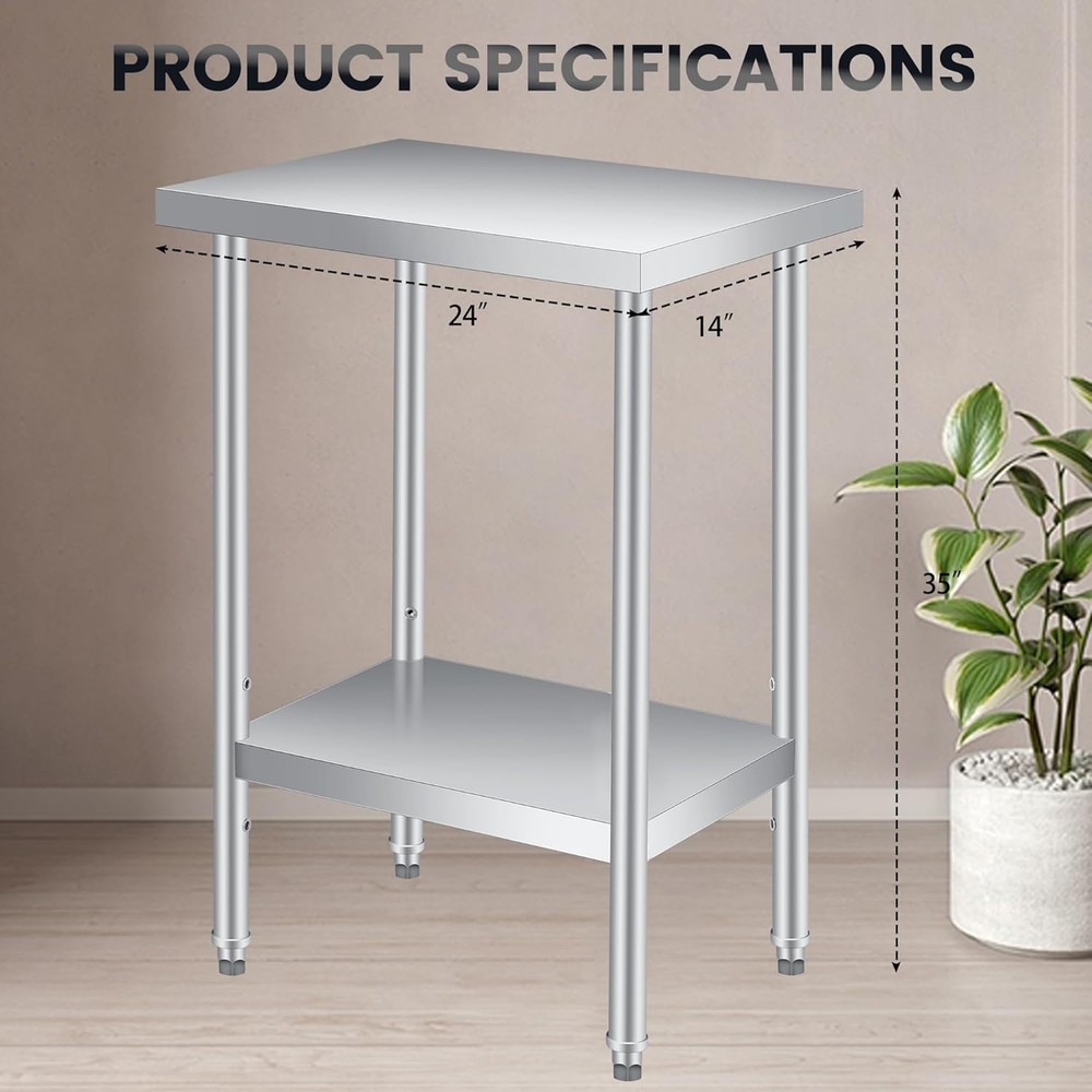 Stainless Steel Table 24"x14" Worktable w/Adjustable Undershelf 2Tier Prep Table