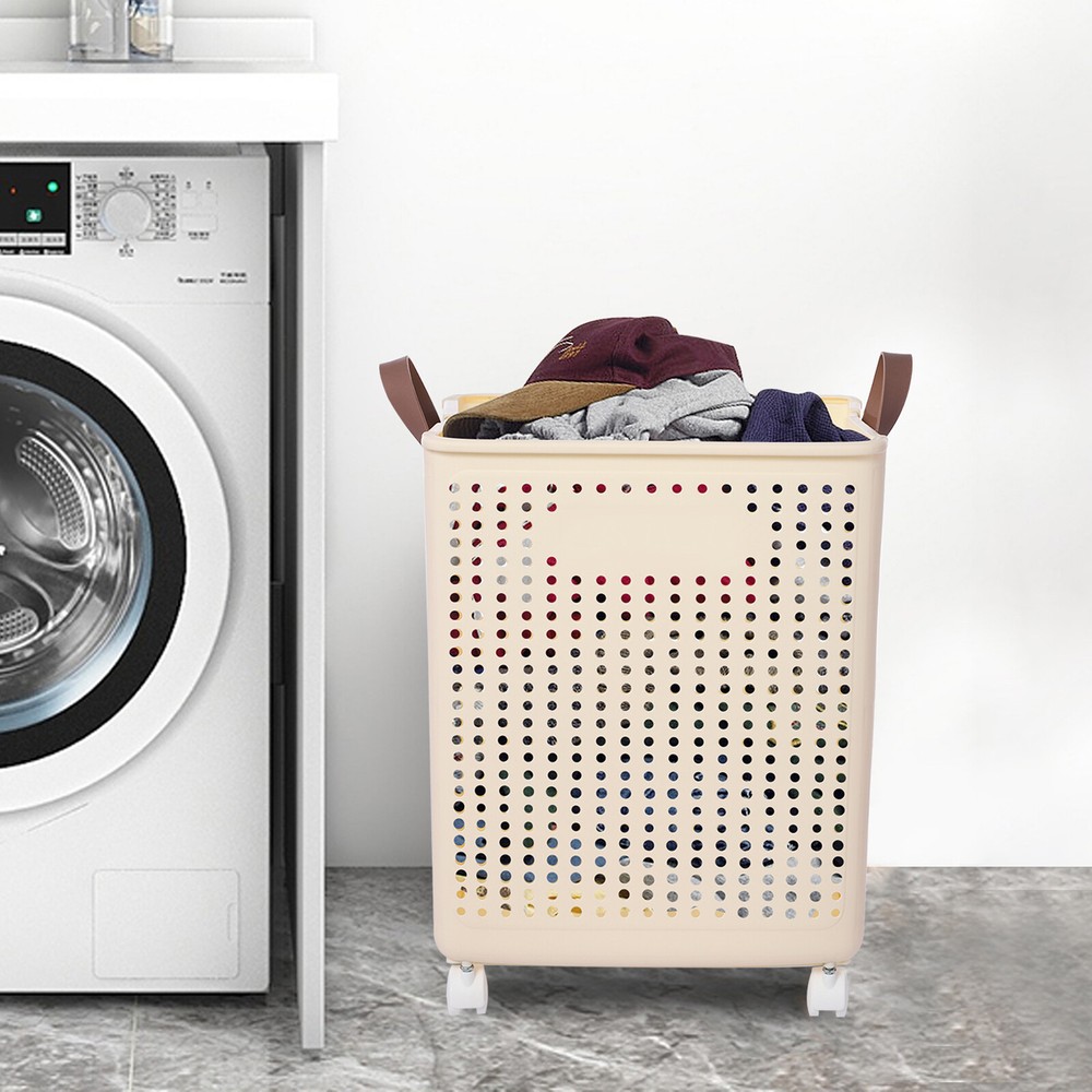 30kg Collapsible Laundry Hamper, Foldable Rolling Laundry Basket With Wheels
