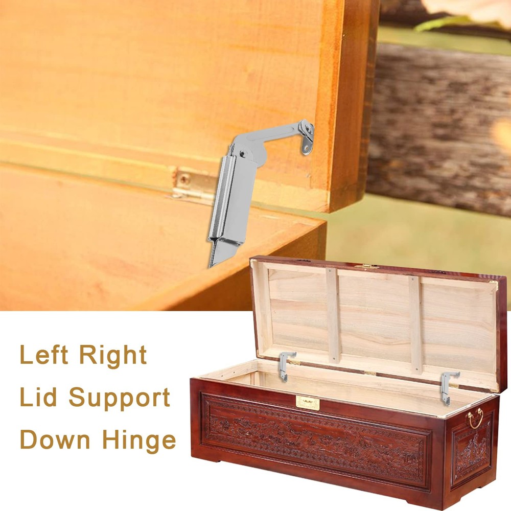 2 PCS Silver Tone Spring Lid Support Hinge Left Right Hardware Box Cabinet