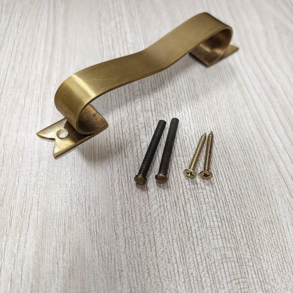 6 D PULL 6" handle heavy ribbon solid heavy brass old style kitchen GRAB 15 cm