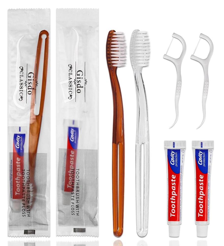 100 pcs Disposable Toothbrushes with Toothpaste Floss Individually Wrapped, 2...