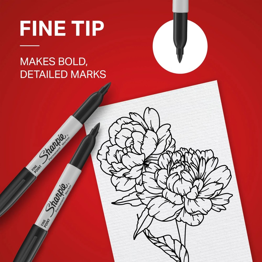 Sharpie Permanent Markers, Fine Point, Black, 2 Count