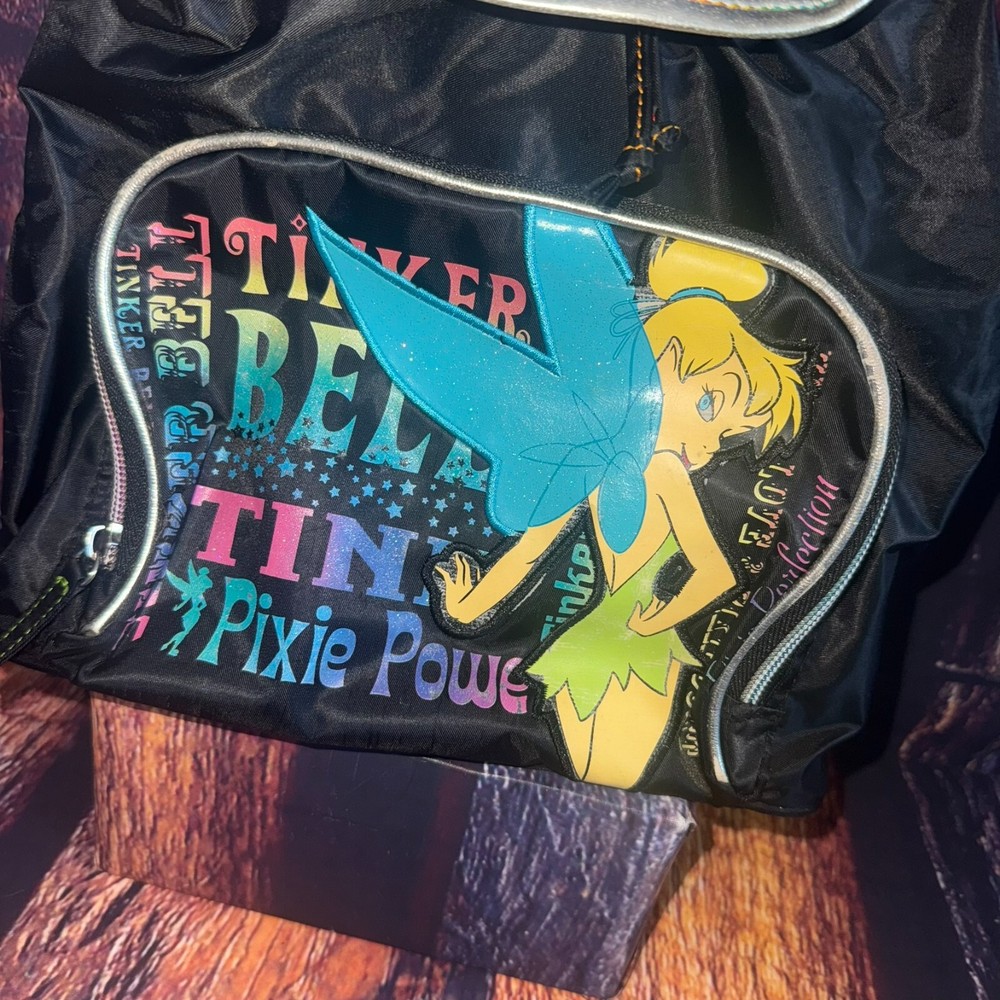 Disney Tinker Bell Pixie Power Backpack Bag Black Nylon Adjustable Strap RARE