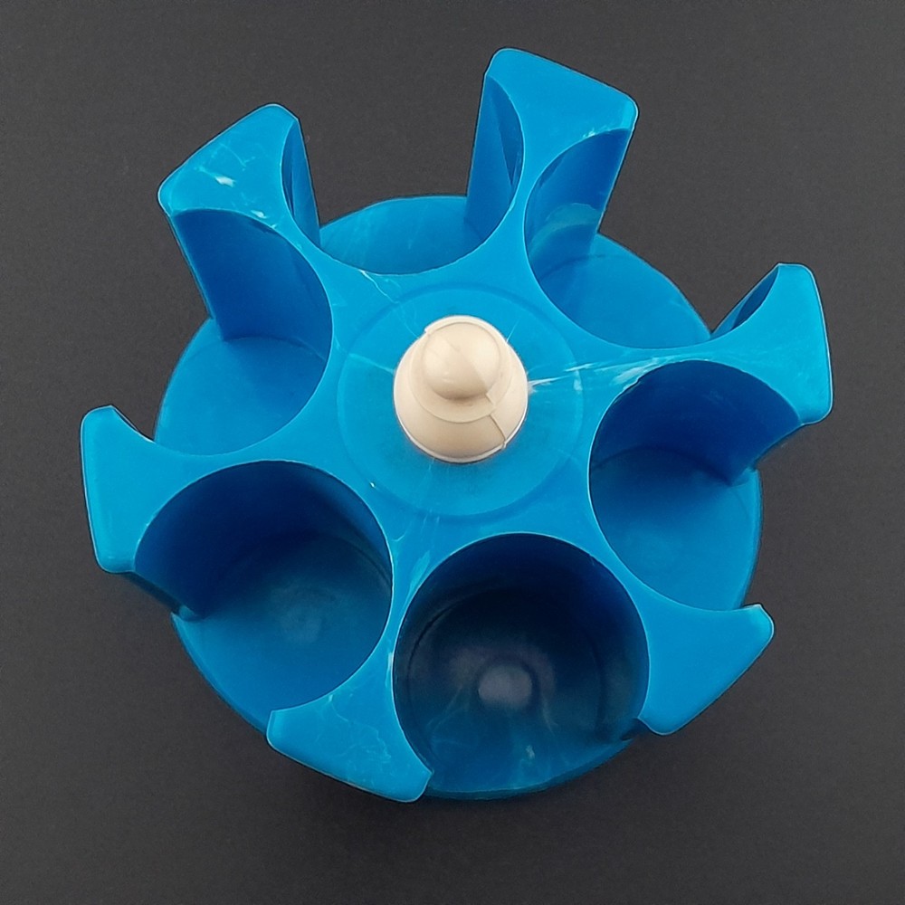 Vintage Marbled Blue Plastic Rotating Thread Spool Carousel Caddy Holder