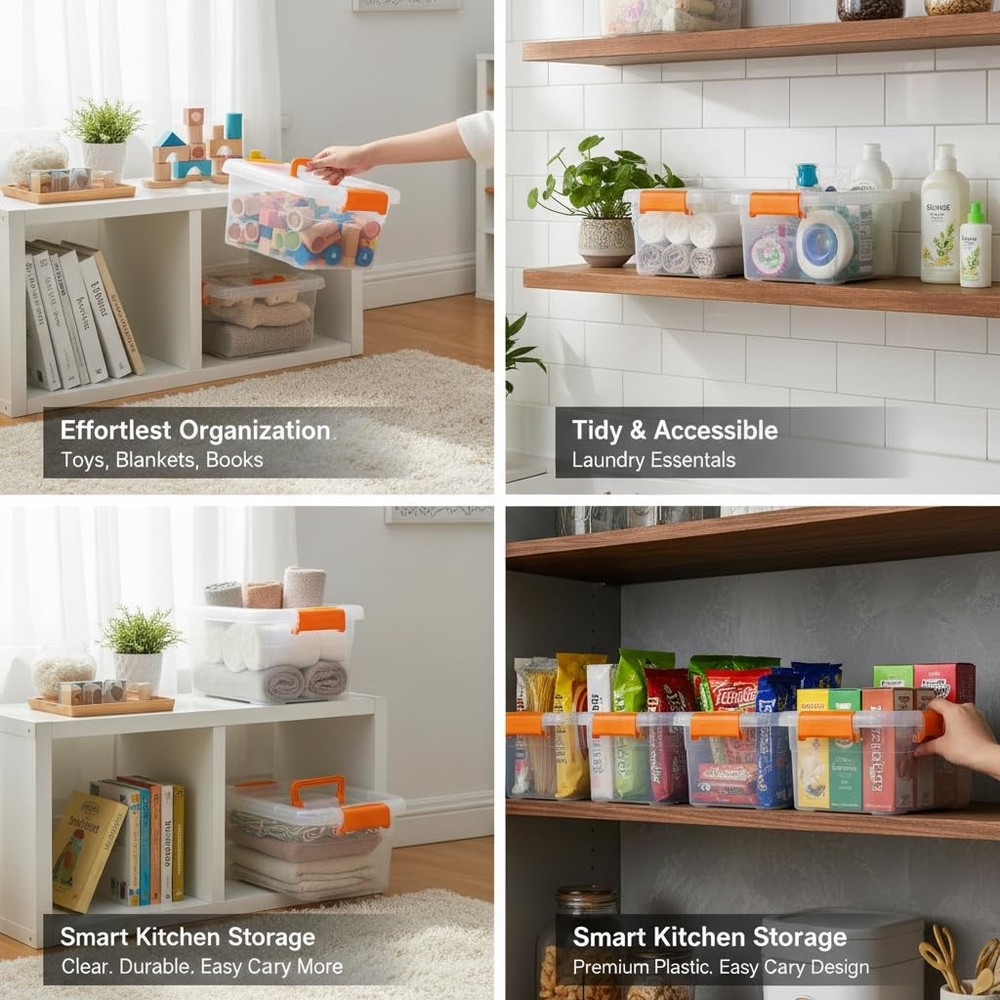 Clear Plastic Storage Bins with Latching Lid, Stackable Closet Organizer Cont...