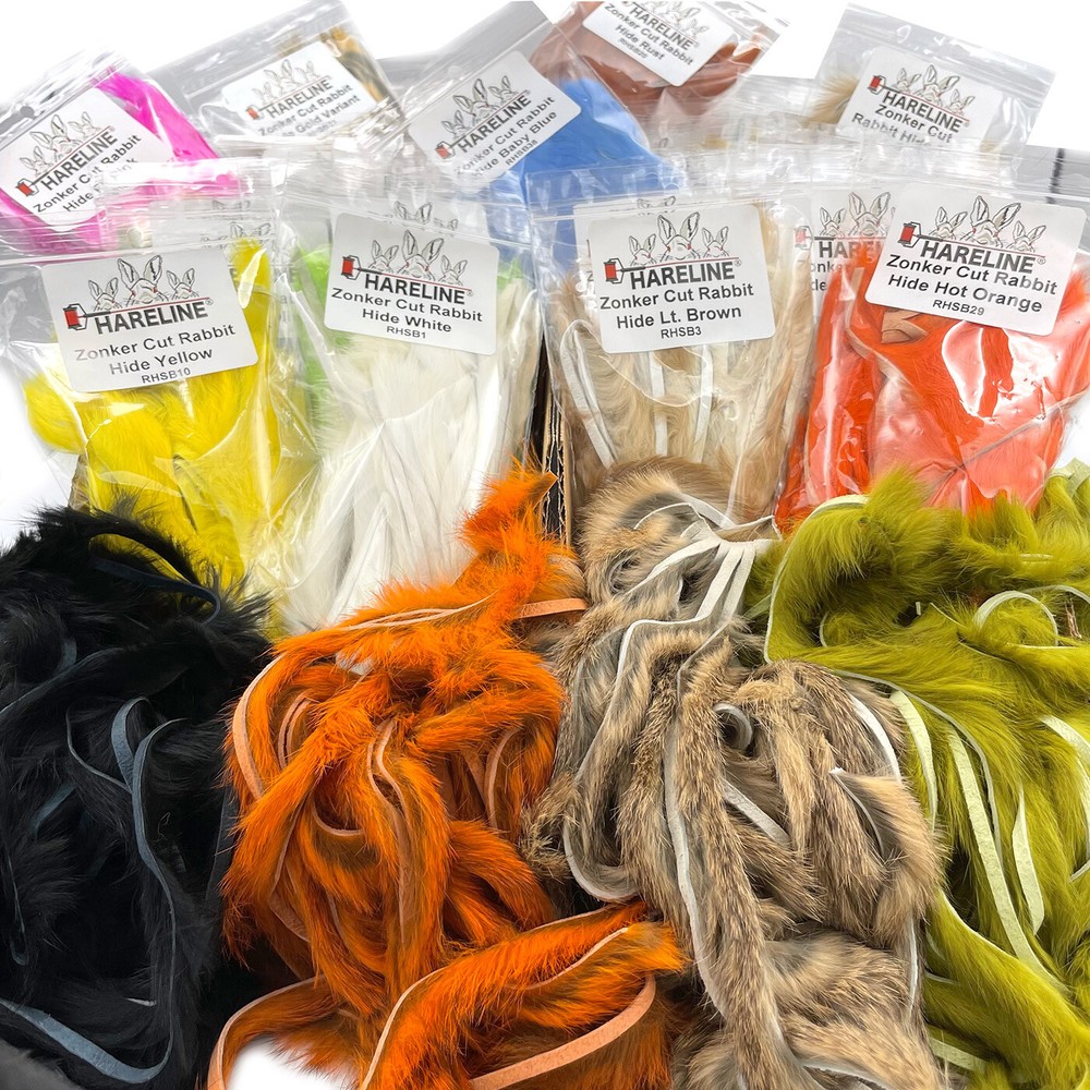 RABBIT STRIPS - BULK 32 PER PACK - Hareline Fly Tying Material Zonker Cut Hide