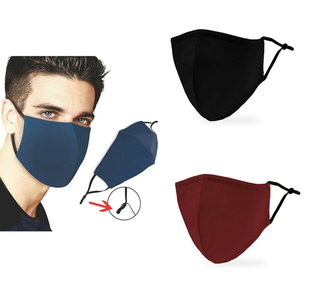 Face Mask 3-Layer Solid Color Reusable Washable Adjustable  with Filter Insert