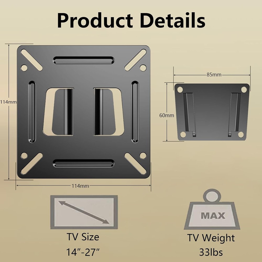 Monitor Wall Mount for 14”-27” TVs LED LCD Flat Screen, Small TV Mount...