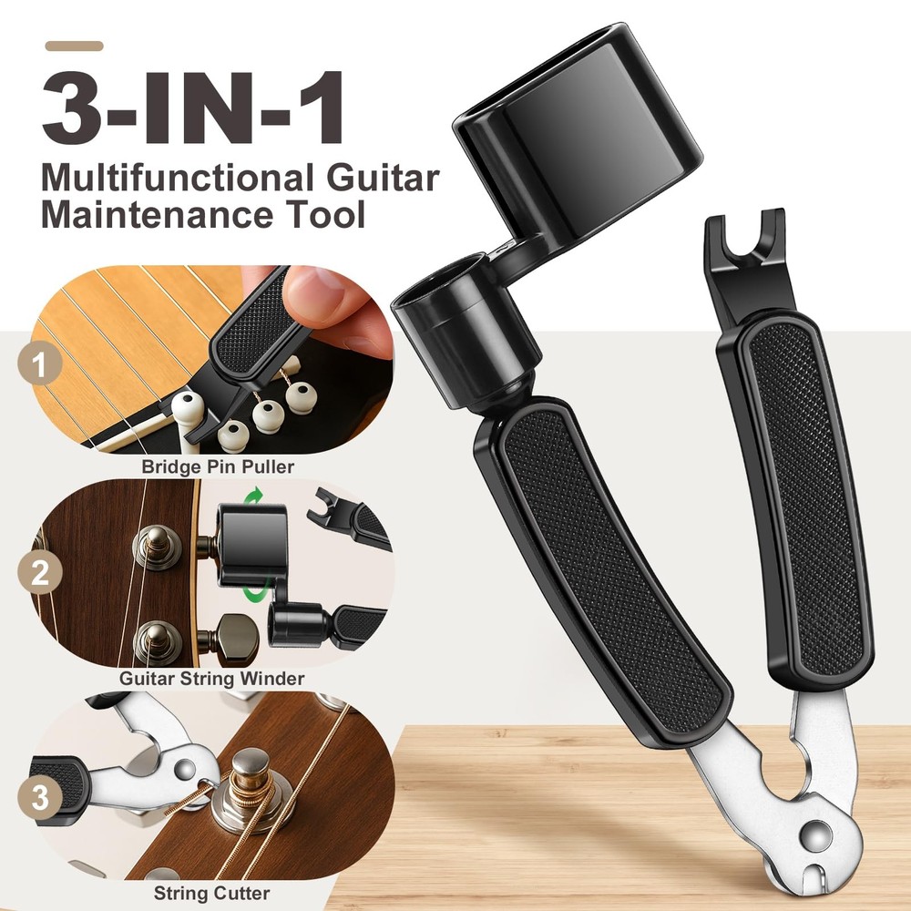 Guitar String Winder, String Cutter, Bridge Pin Puller, Professional 3-in-1 T...