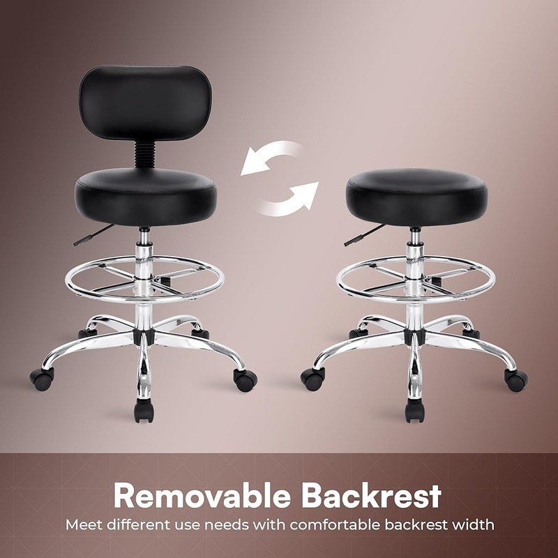 Adjustable Height Drafting Stool Chair W/ Comfortable PVC Cushion & Stable Base