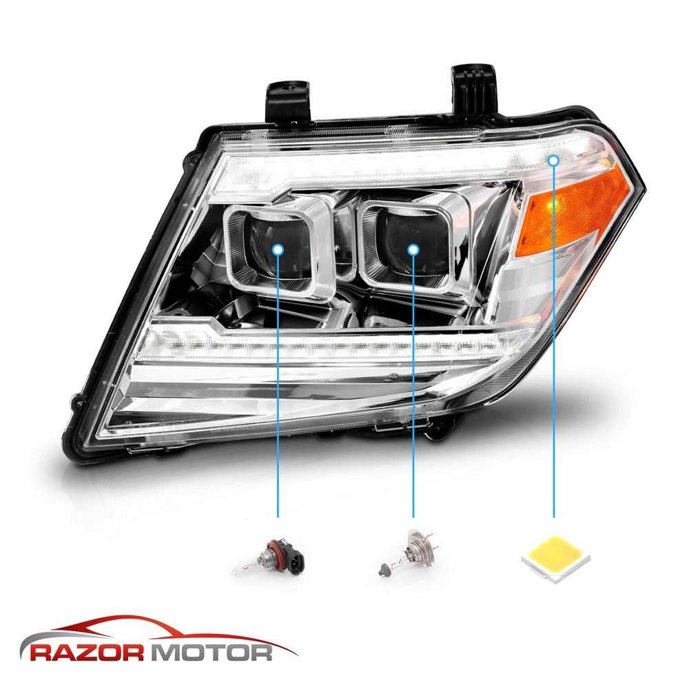 2009-2020 For Frontier LED DRL Switchback Sequential Signal Chrome Headlights