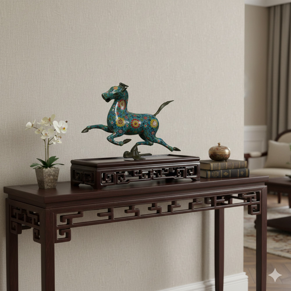 Dark Brown Stained Oriental Geometric Rectangular Display Table Stand GB246