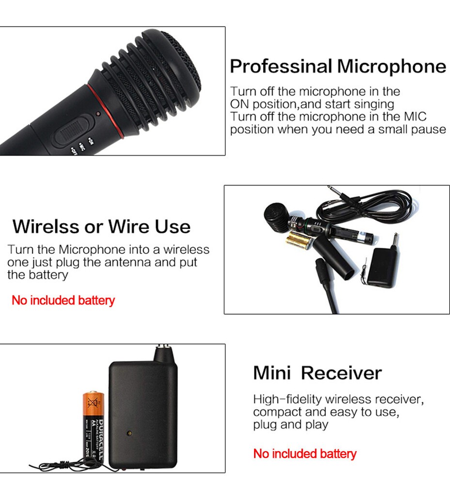 Handheld Professional Karaoke Microphone Wired Wireless 2in1 Dynamic Microphone