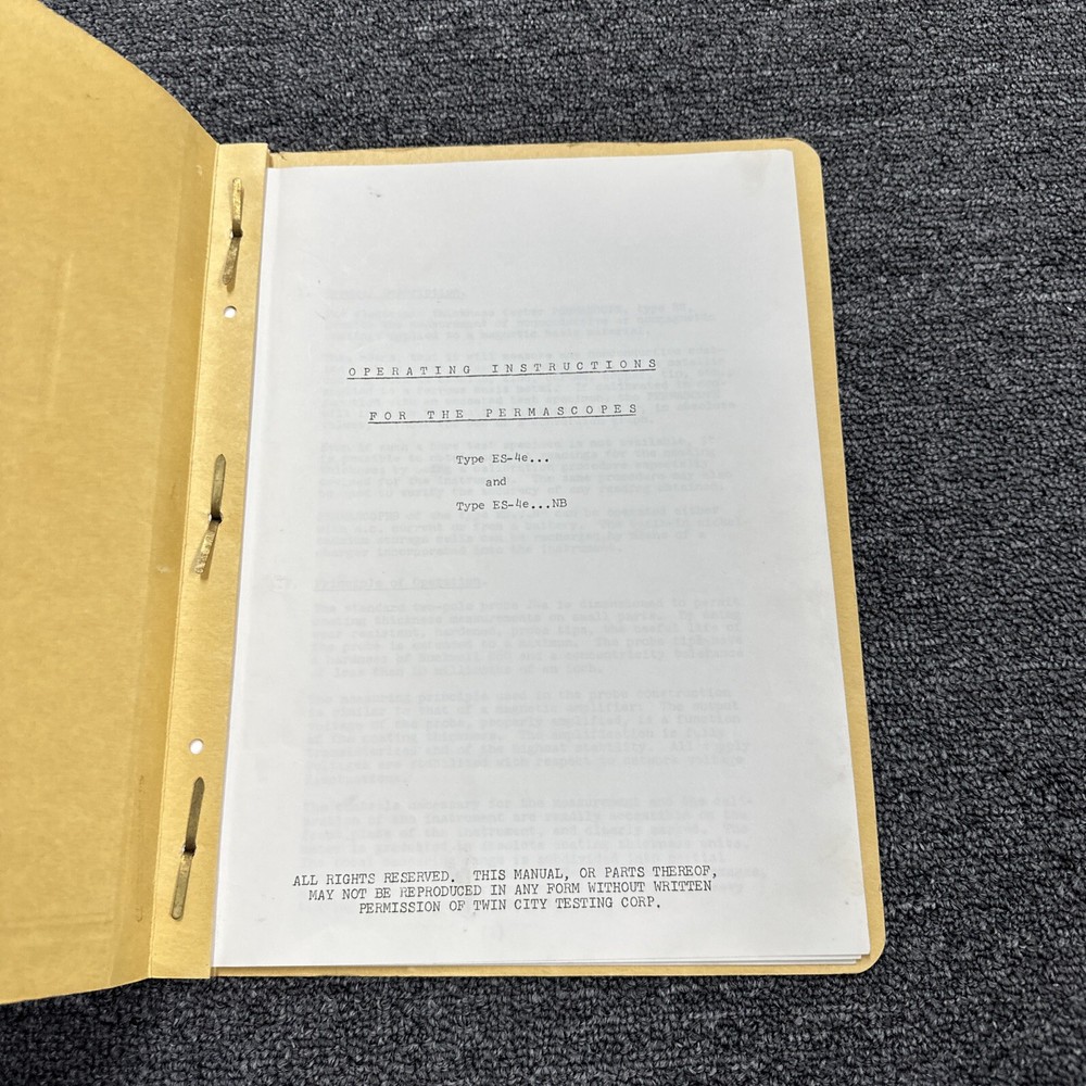 Twin City Testing Type ES-4e... & ES-4E...NB Permascope Operating Manual