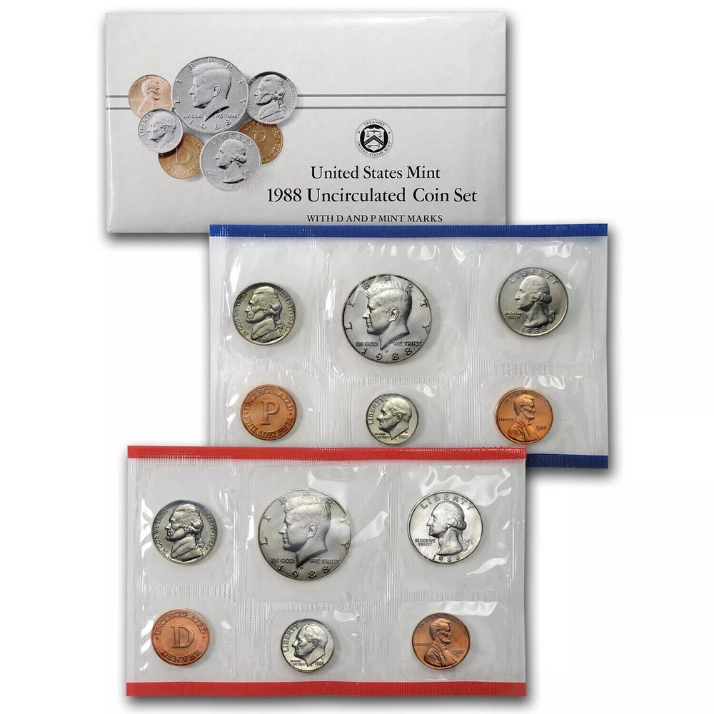 1988 P&D Mint Set Brilliant Uncirculated US with Envelope & COA (10 Coin Set)