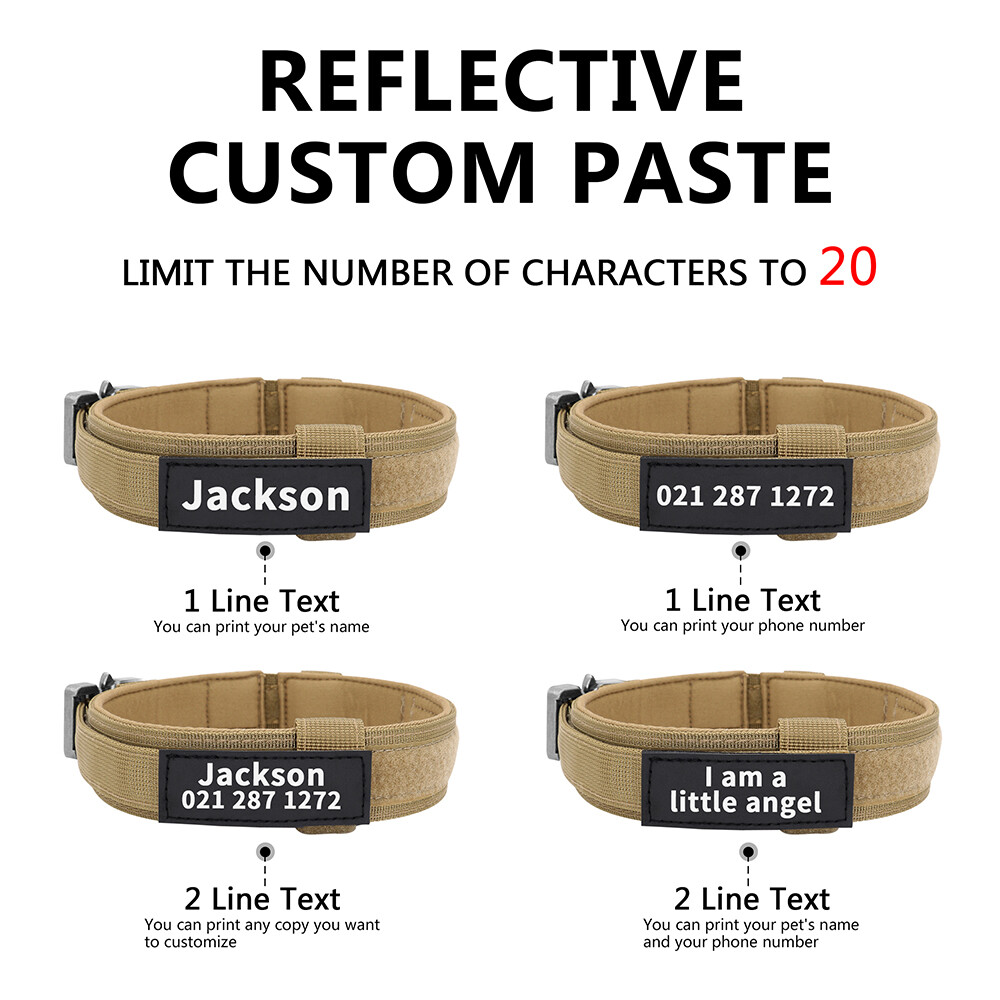 Personalized Tactical Dog Collar with Handle Military Training Custom Name Print