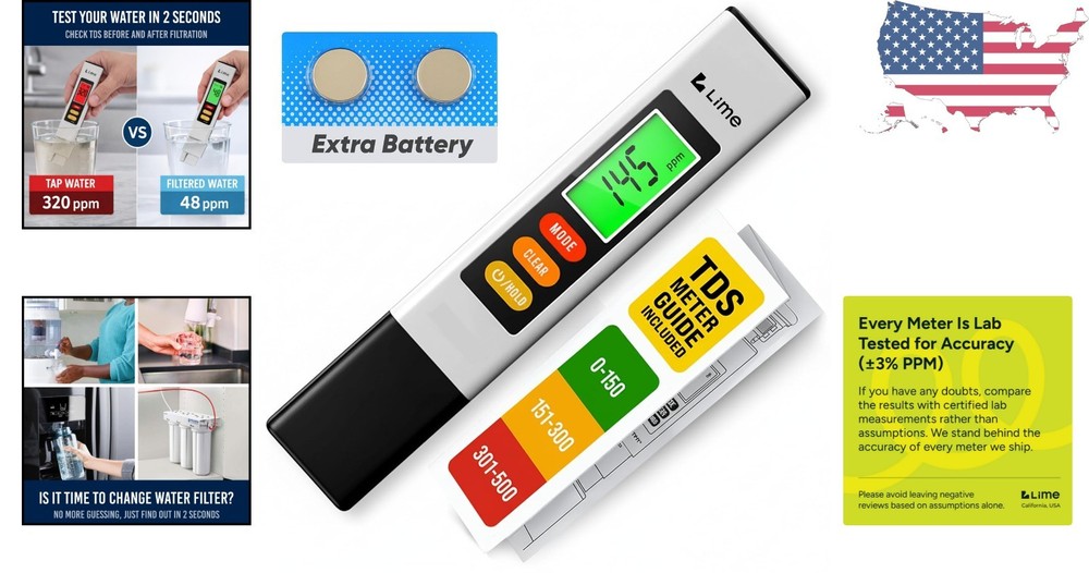 Professional TDS Meter with Auto-Lock Feature & Backlit Display for Easy Use