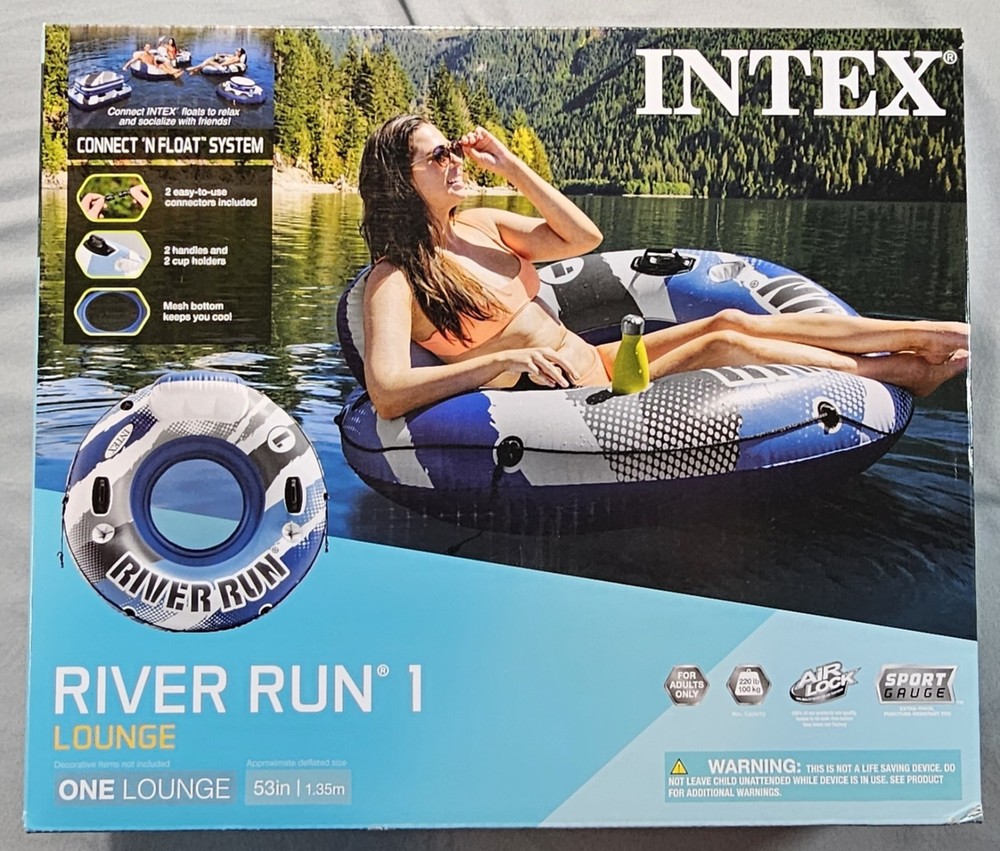 Intex RIVER RUN 1 LOUNGE Inflatable Water Float, 53” Diameter, Blue/White 🆕