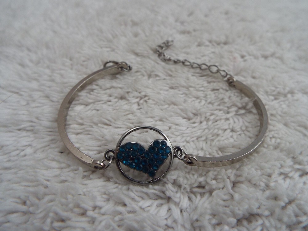 Silvertone Blue Rhinestone Heart Bracelet
