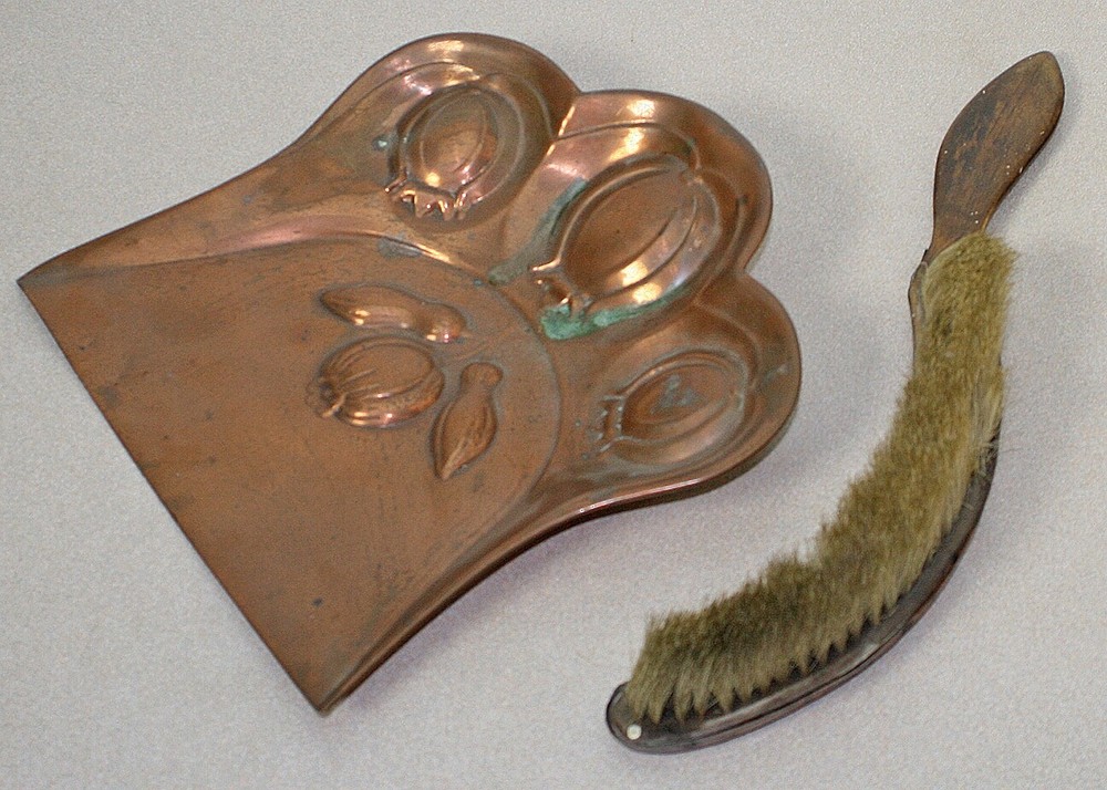 Antique Joseph Sankey & Sons Solid Copper Crumb Tray & Brush