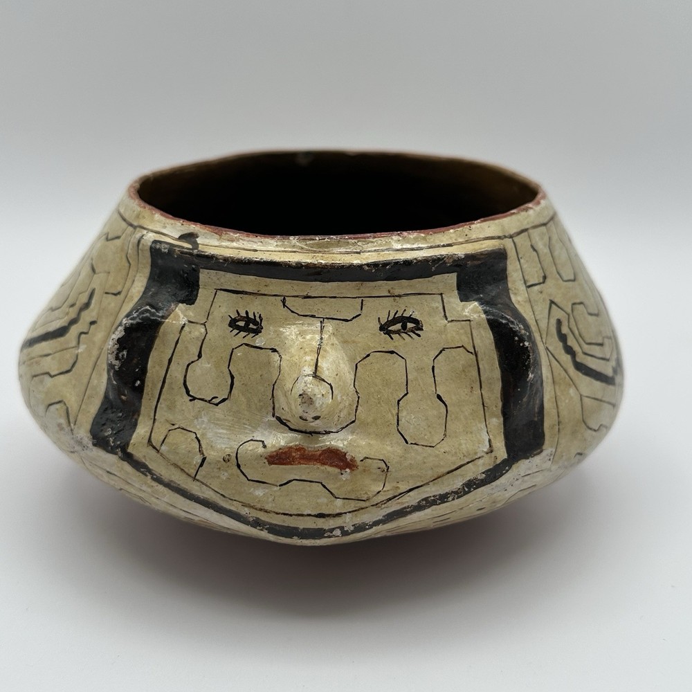Shipibo Conibo Peruvian Art Pottery Bowl, Anthropomorphic Design