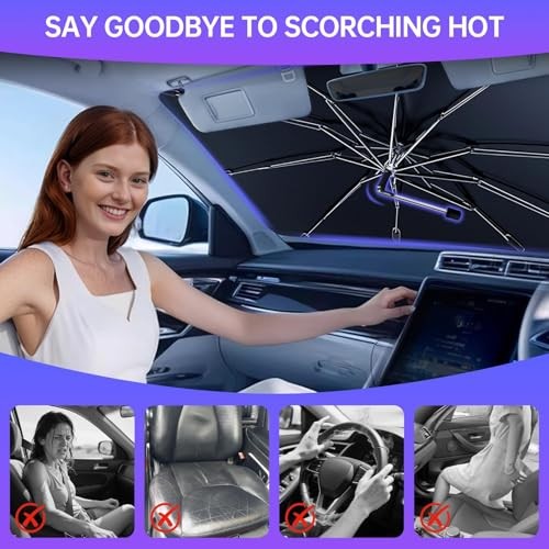 2026 Windshield Sun Shade Umbrella, Foldable Car Sunshade for Mid-Size Medium