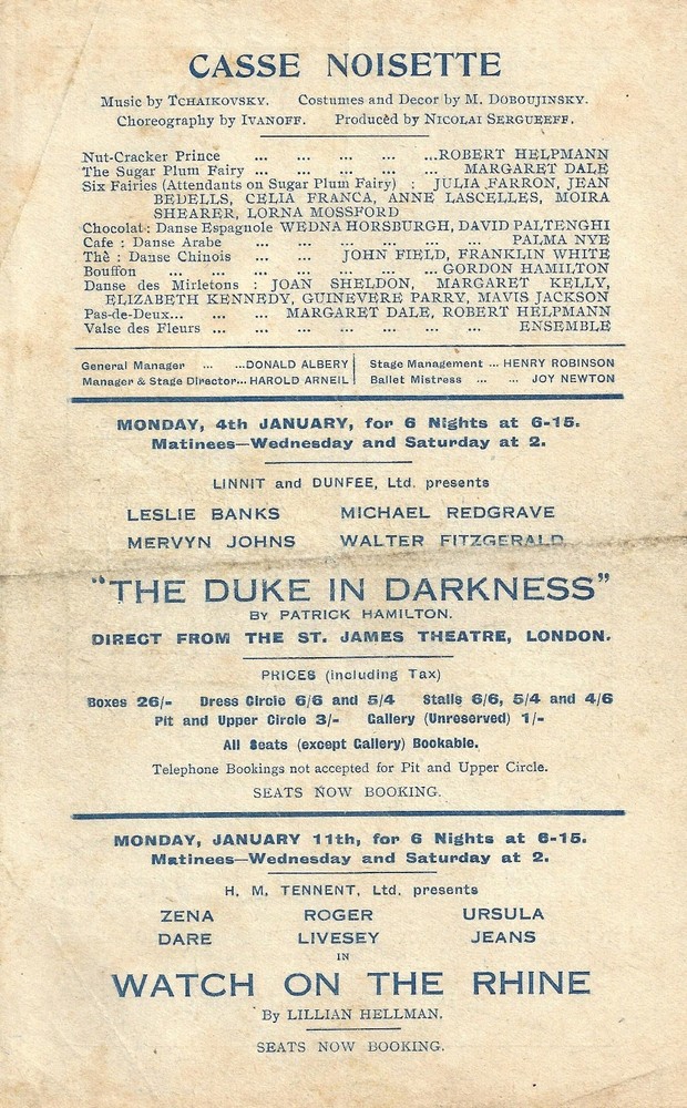 Margot Fonteyn "HAMLET" Robert Helpmann / Sadler's Wells Ballet 1942 Program