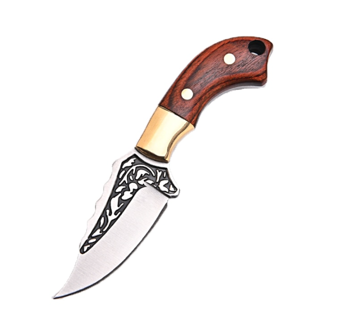 MINI Portable Fixed Blade Knife Straight Knife Leather Sheath Keychain EDC Tool