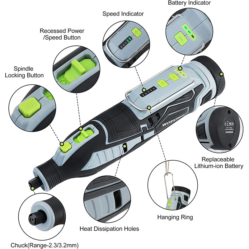 WORKPRO 12V Cordless Rotary Tool Kit Engraver Sander Polisher 5 Variable Speeds