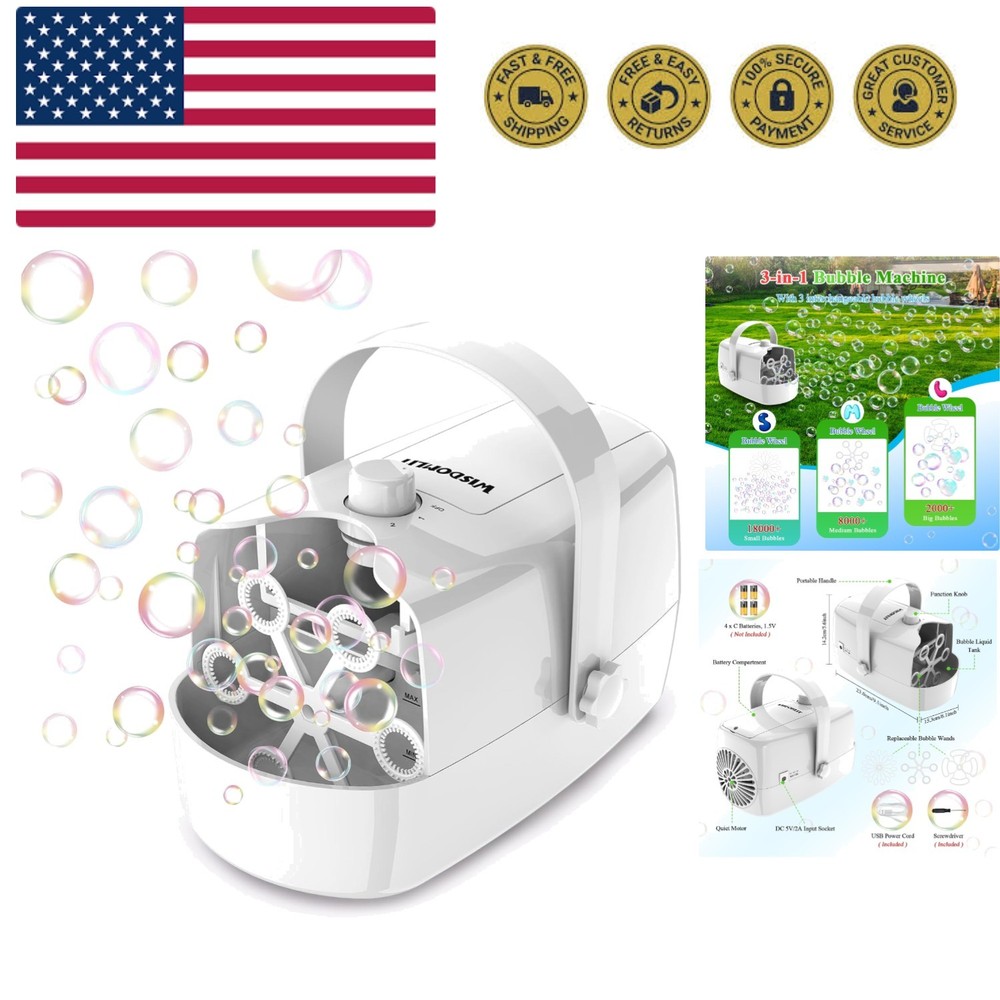 Bubble Machine, 3-in-1 Bubble Maker, Bubble Blower with 3 Bubble Wheels, Make...
