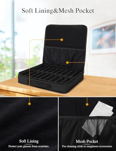 Sunglasses Organizer Case, Adjustable Slots for Multiple Darkgrey 18 Slots