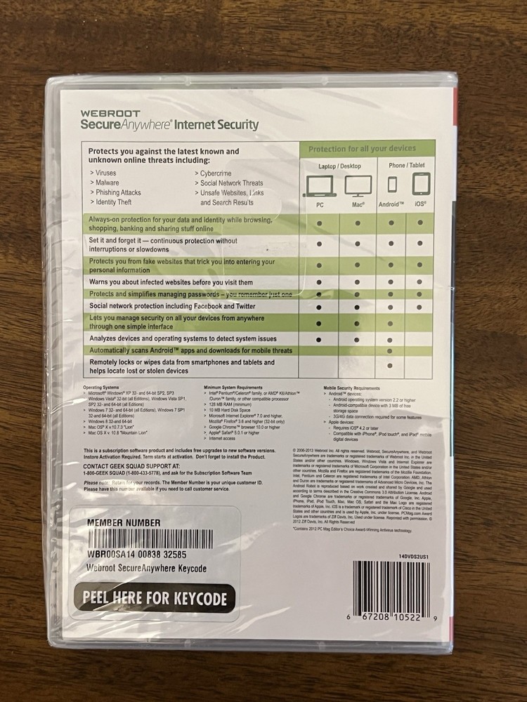 Webroot SecureAnywhere Internet Security Windows 8 Mac Sealed Unopened